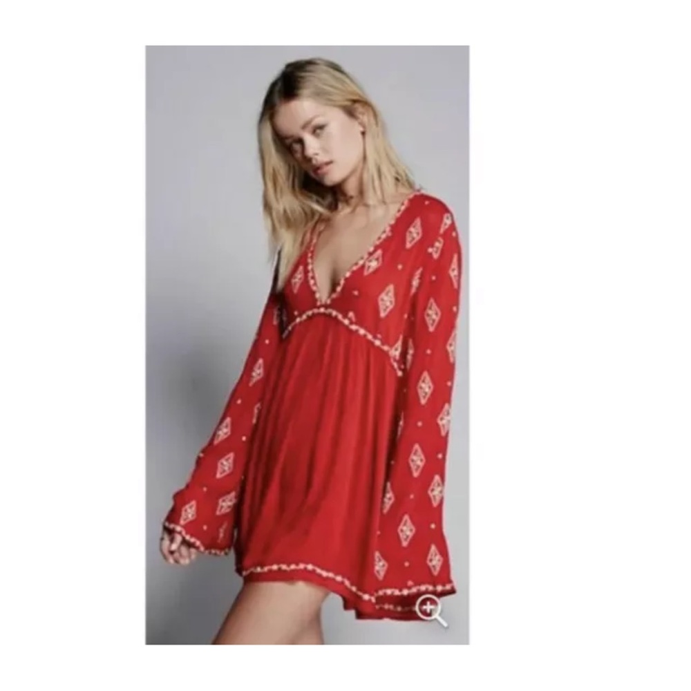 Free People Long Sleeve Red Dress Tunic